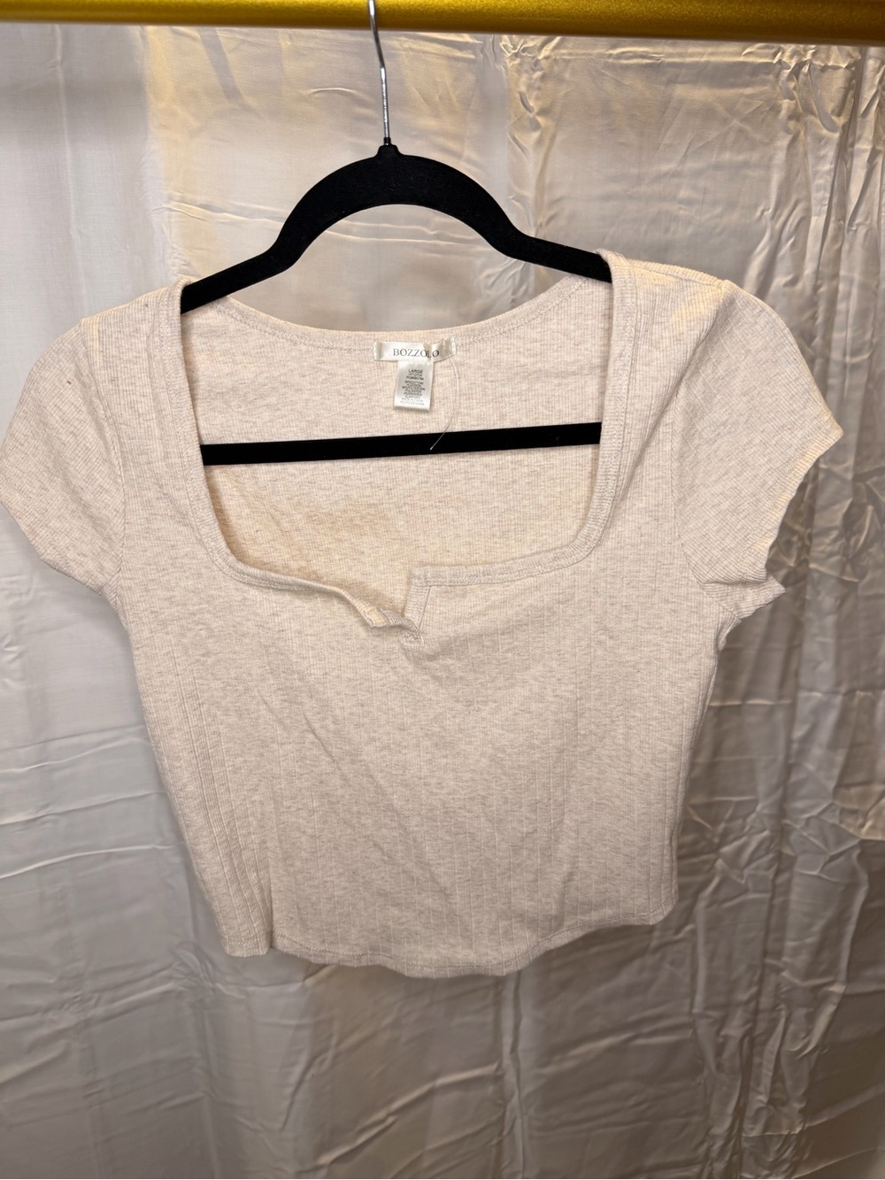 Bozzolo Ribbed Cream Square-Neck Crop Top